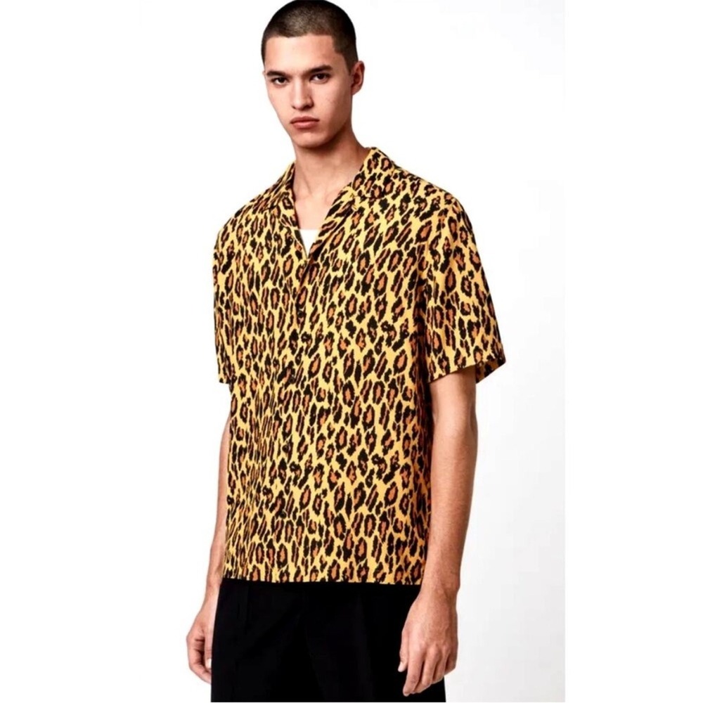 All Saints Leopard Print Polo Shirt -‎ Yellow and Black